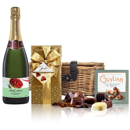 Personalised Champagne - Birthday Cake Label And Chocolates Hamper